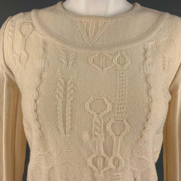 HERMES Cream Virgin Wool Textured Sweater - Picture 2 of 7
